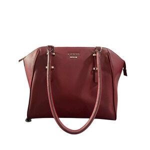 GUESS Maroon Pebbled Satchel with Gold Hardware
